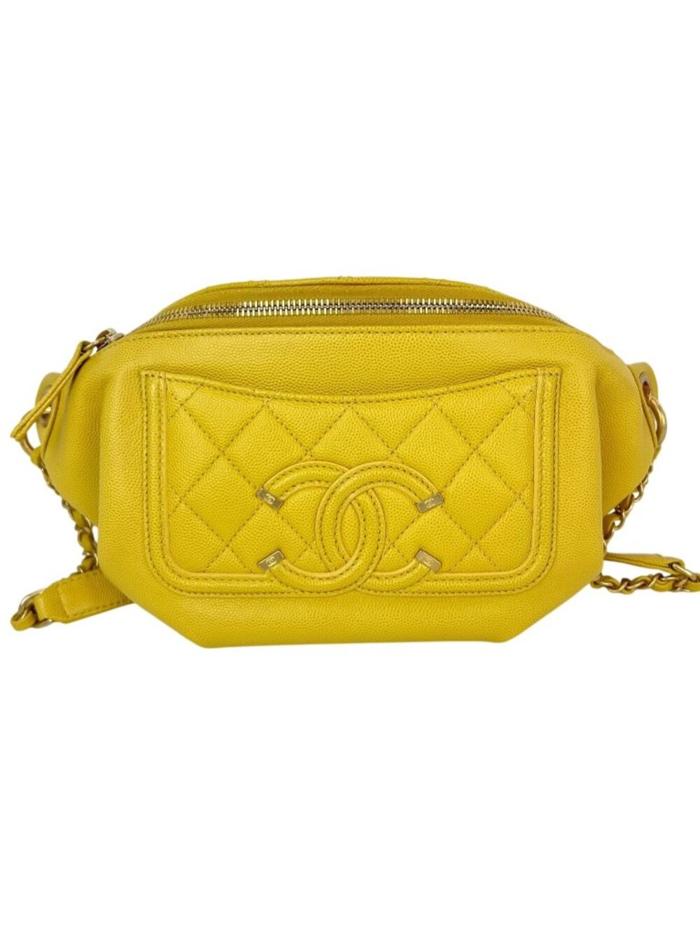 Chanel Caviar Quilted Filigree Yellow Waist Bag